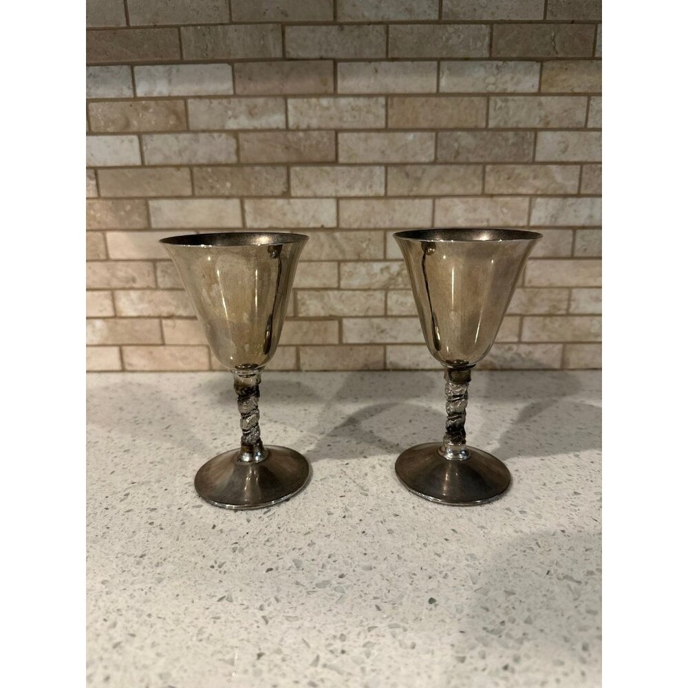 2 Piece‎ Set F. B. Rogers Silver Plate Goblets Chalices Wine Glasses Italy
